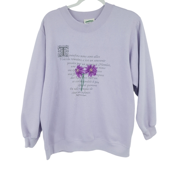 Vintage Tops - Separate Issue Vintage Embroidered Granny Sweatshirt Purple Flowers French Large